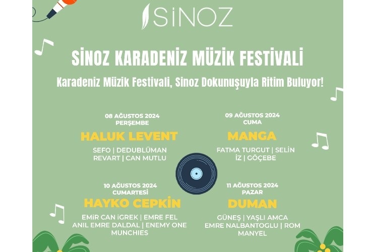 Sinoz Karadeniz Müzik Festivali Ünlü Sanatçlar Konuk Ediyor